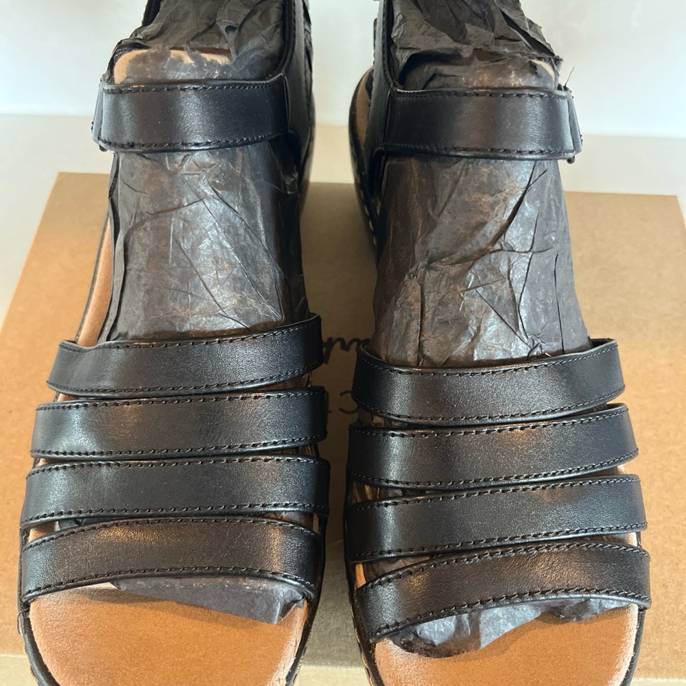 Womens Sz 8.5 Black 1/2" Clarks Platform Delana Brenna Black Leather Sandal Nib